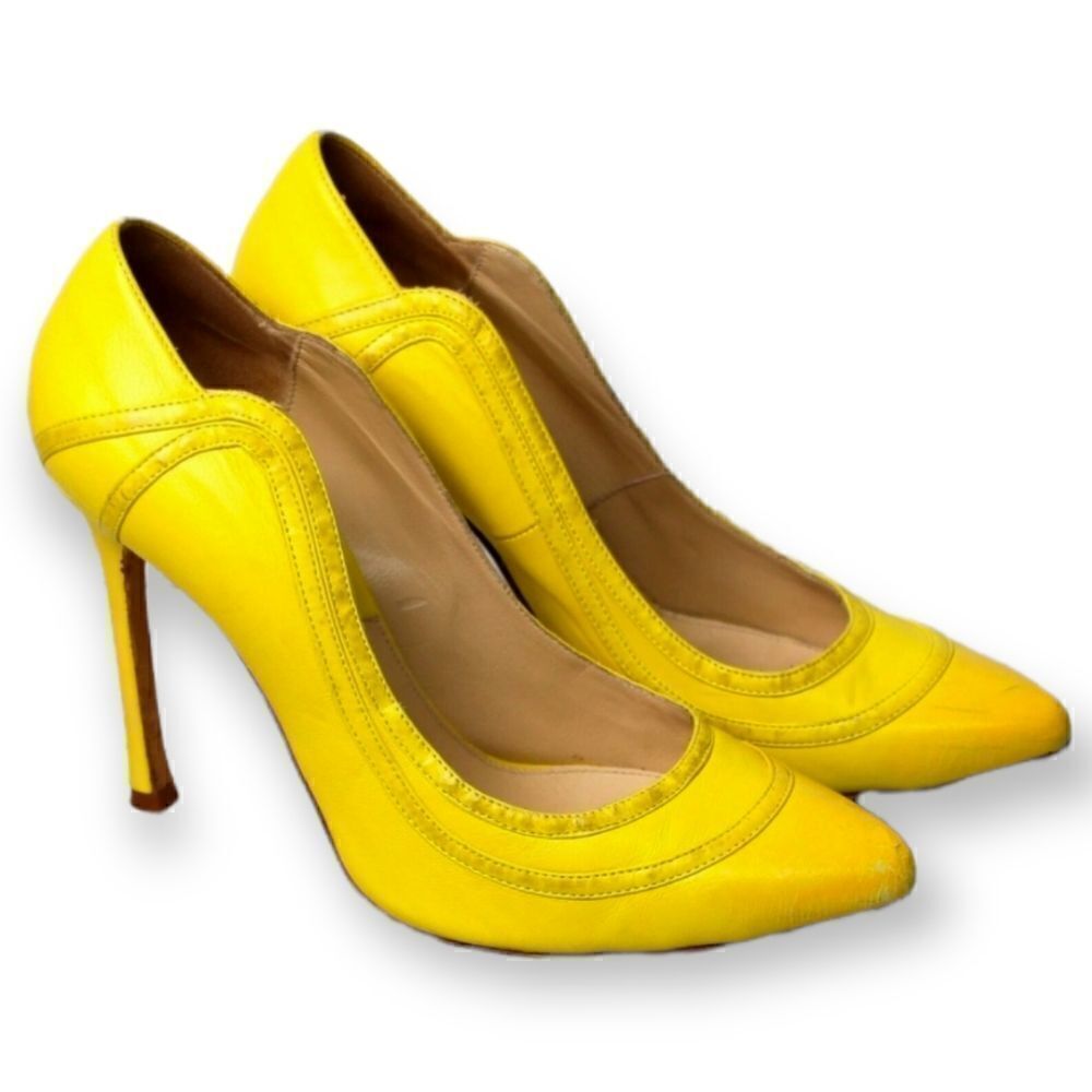 Chelsea Paris YELLOW GENUINE LEATHER 4" HEEL POINTED TOE WOMEN'S SHOES Sz 37.5